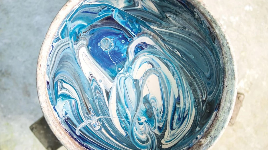 Deco Shop Machynlleth is a Farrow & Ball, Sanderson, Morris & Co., and Zoffany paint and wallpaper stockist. Pictured: Farrow & Ball paint mixing.