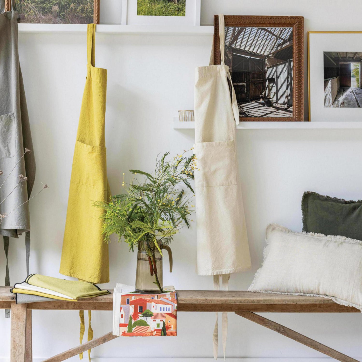 Dark Olive Fringed Cotton/Linen Cushion, 45 x 45 cm