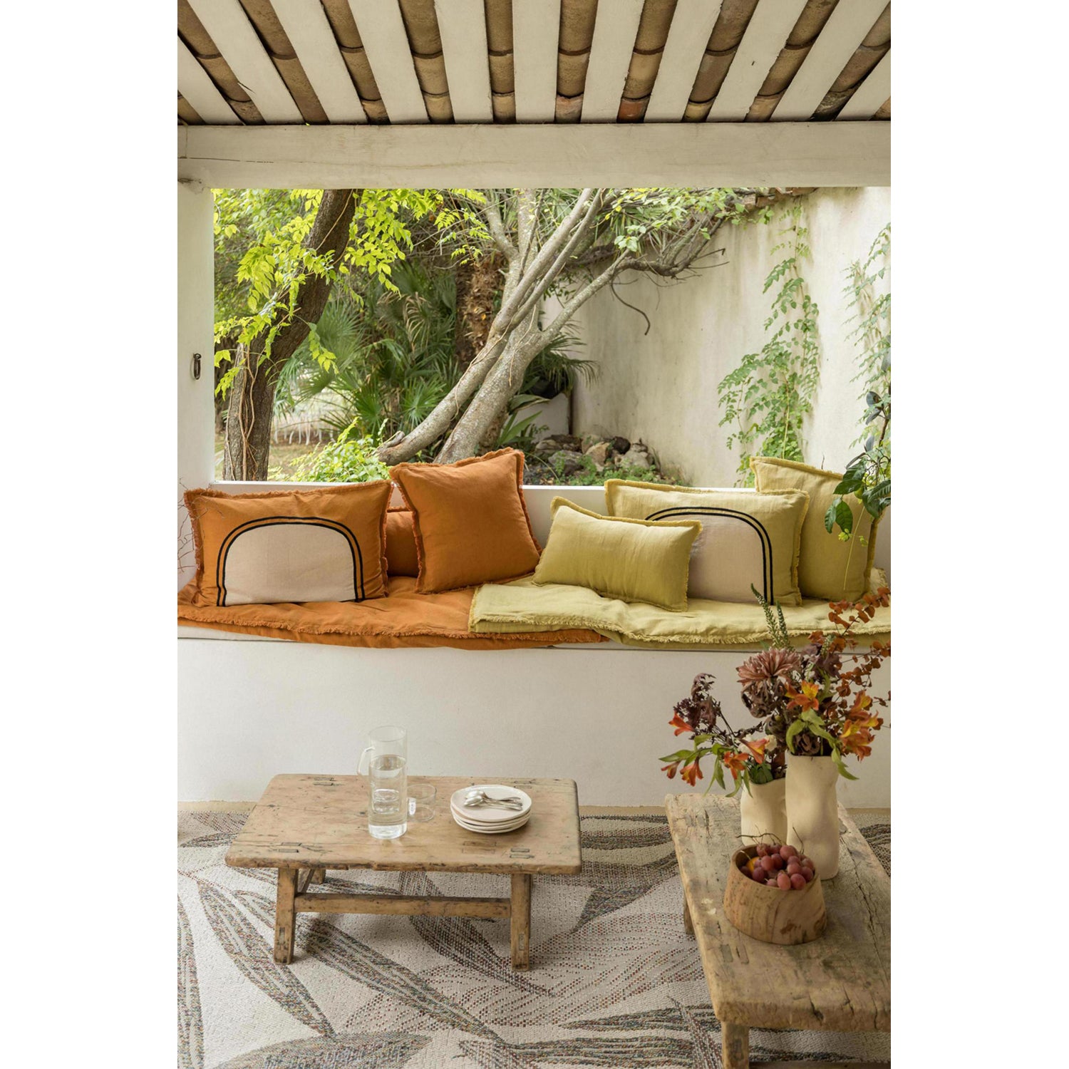 Copper Fringed Cotton/Linen Cushion, 45 x 45 cm