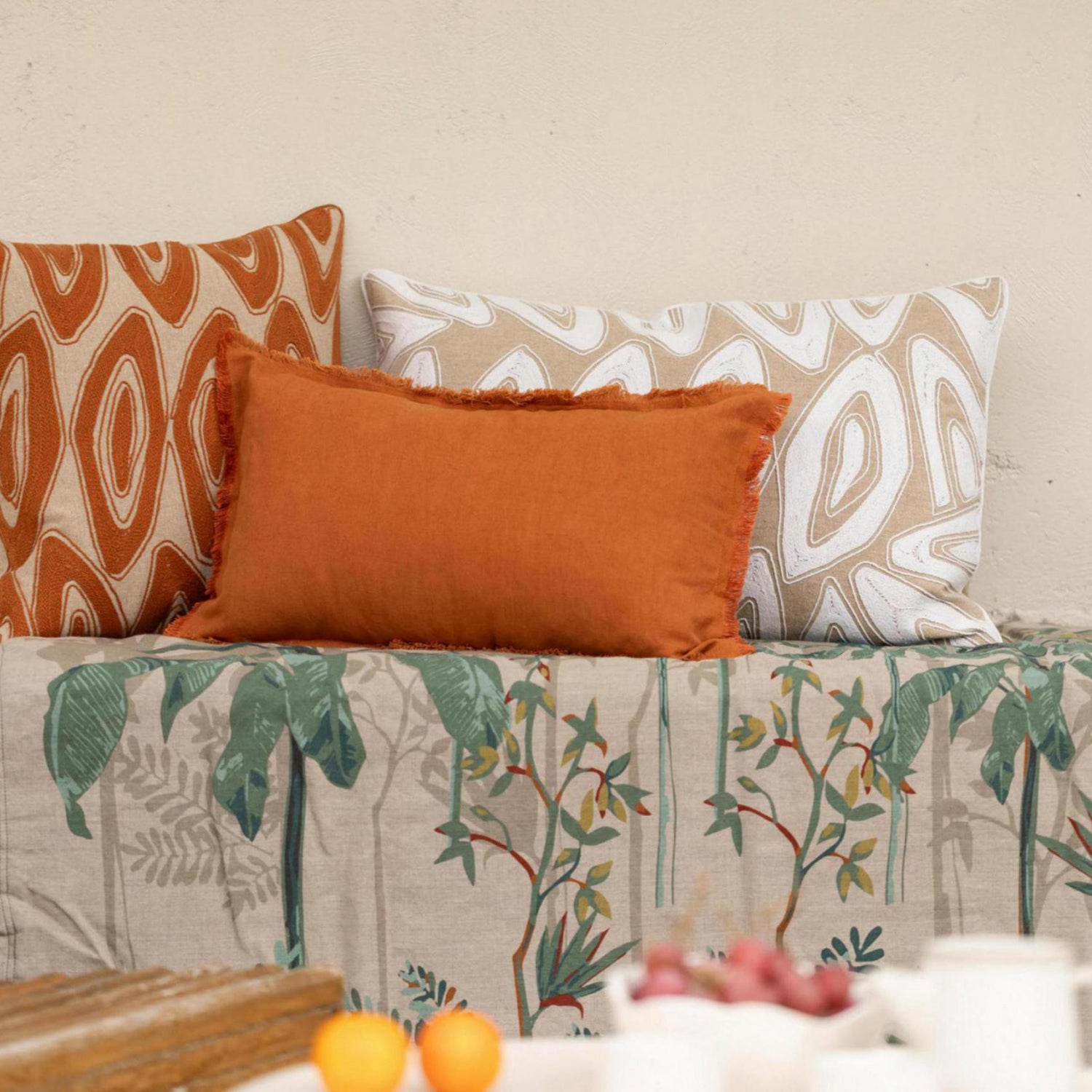Copper Fringed Edge Linen/Cotton Cushion, 30 x 50 cm