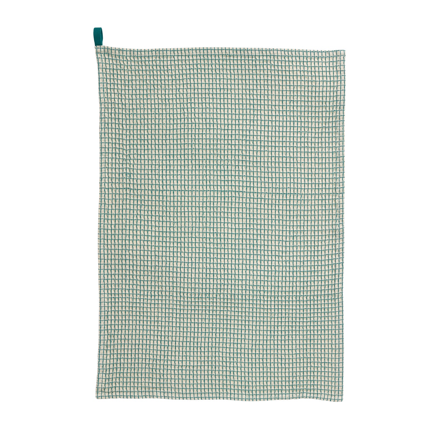 Peacock Blue & White Check Waffle Cotton Tea Towel, 50 x 70 cm