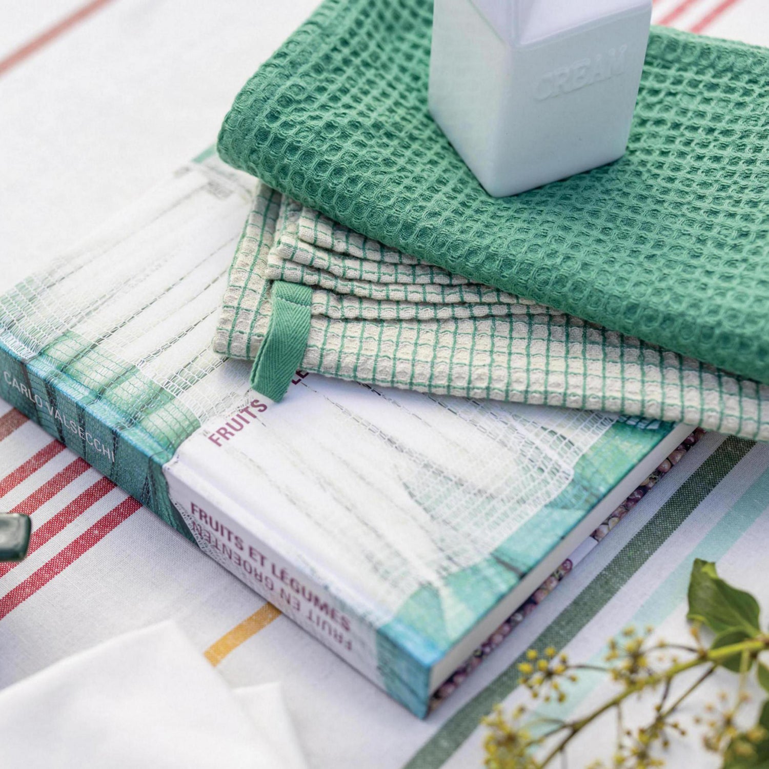Mint Waffle Cotton Tea Towel, 50 x 70 cm