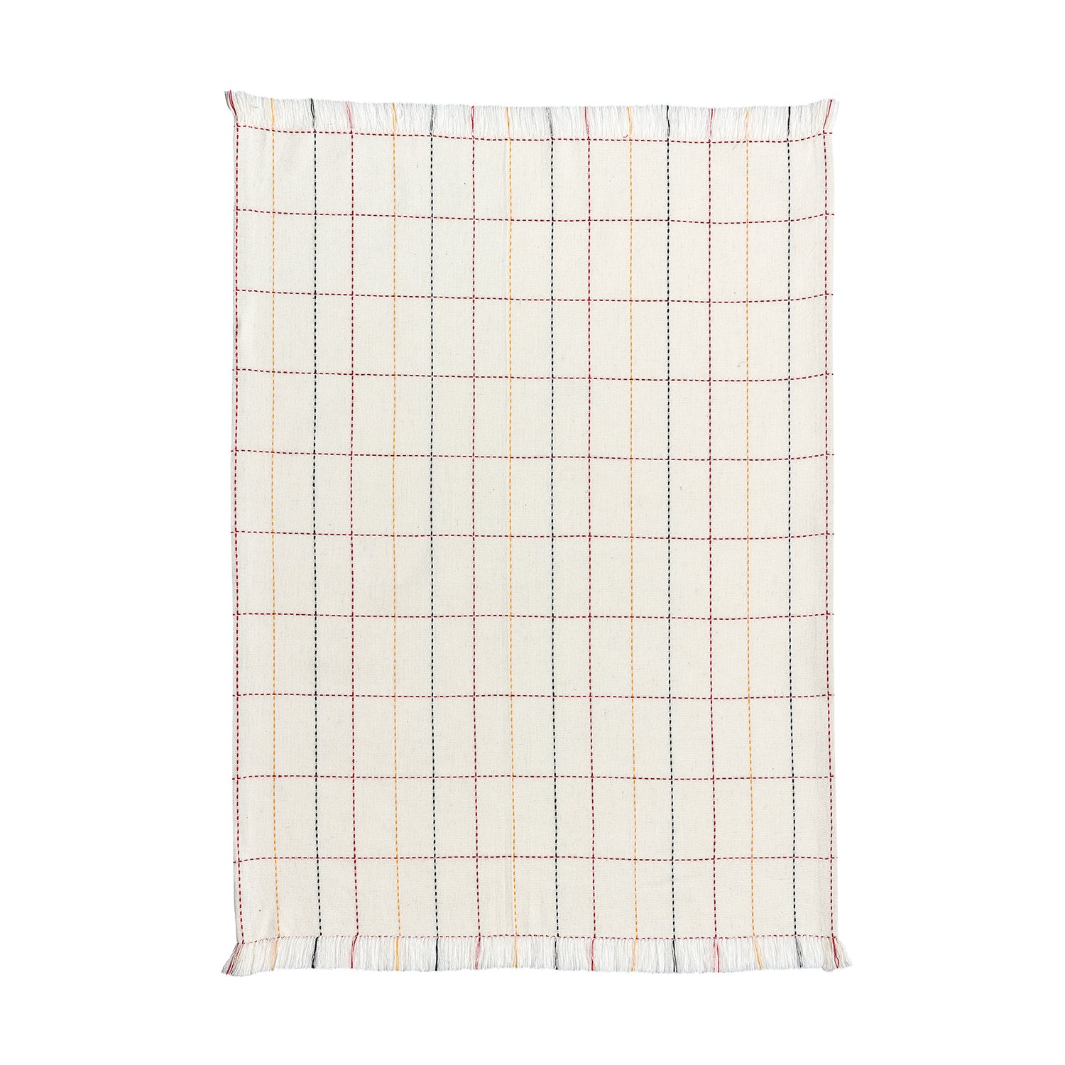 White & Multi-Colour Check Recycled Cotton Mix Tea Towel, 50 x 70 cm