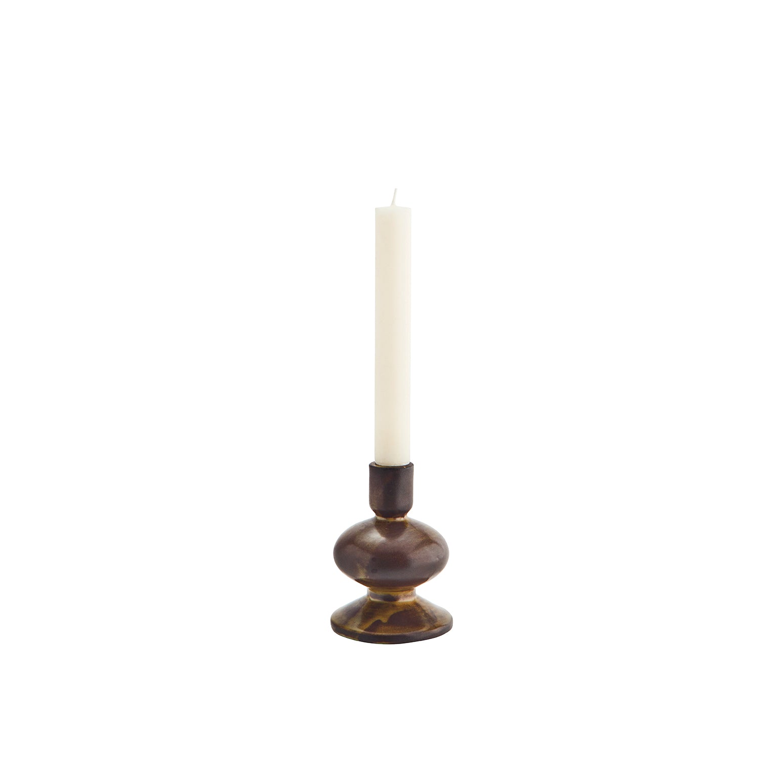 Sculptural Dark Brown Glazed Stoneware Candle Stand