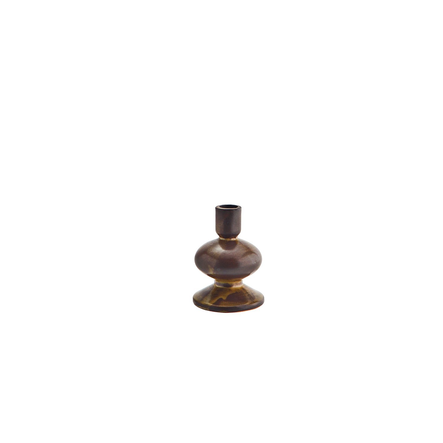 Sculptural Dark Brown Glazed Stoneware Candle Stand