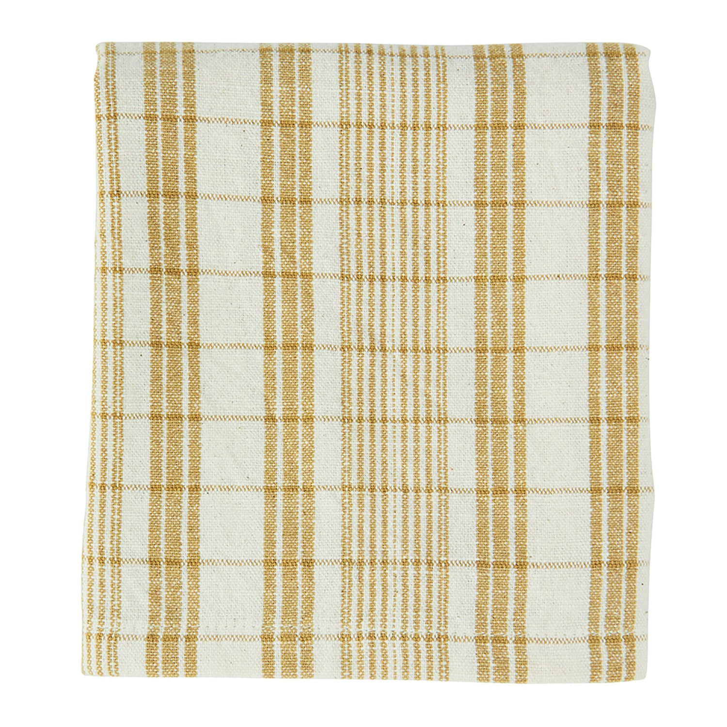 Off-White & Mustard Check Cotton Tea Towel, 45x70 cm