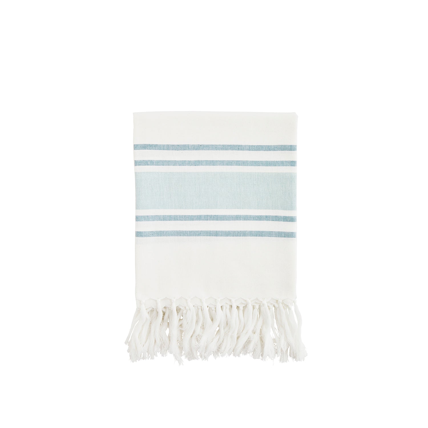 Striped White & Aqua Cotton Hammam Towel, 100x180 cm