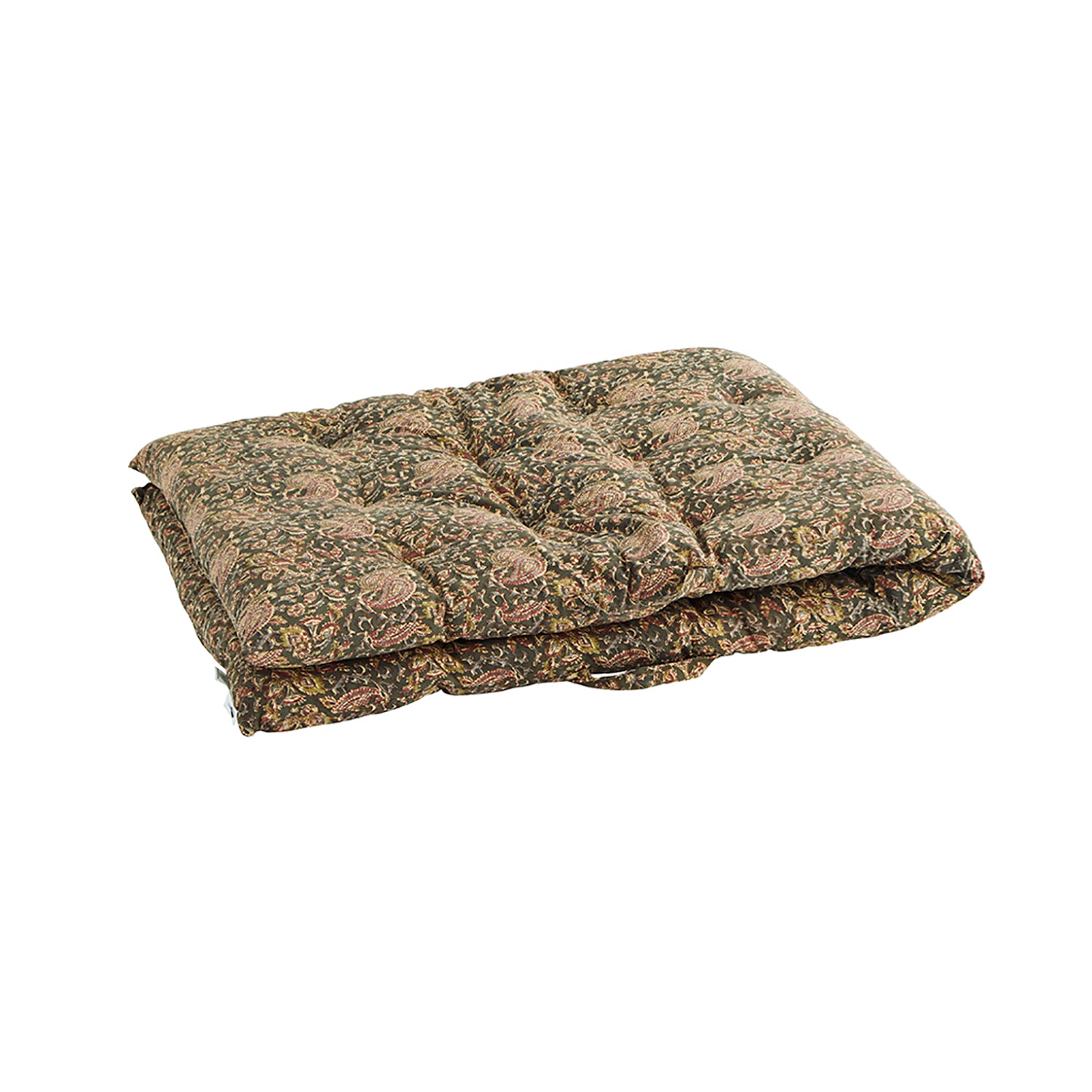 Olive, Sand, Red & Grey Block Printed Floral Cotton Mattress, 70 x 180