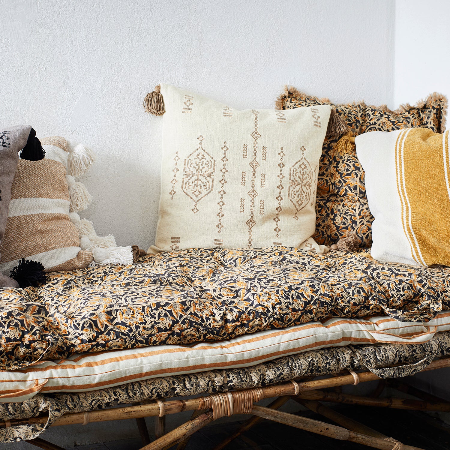 Off-white & Dark Orange Striped Cotton Mattress, 70 x 80 cm