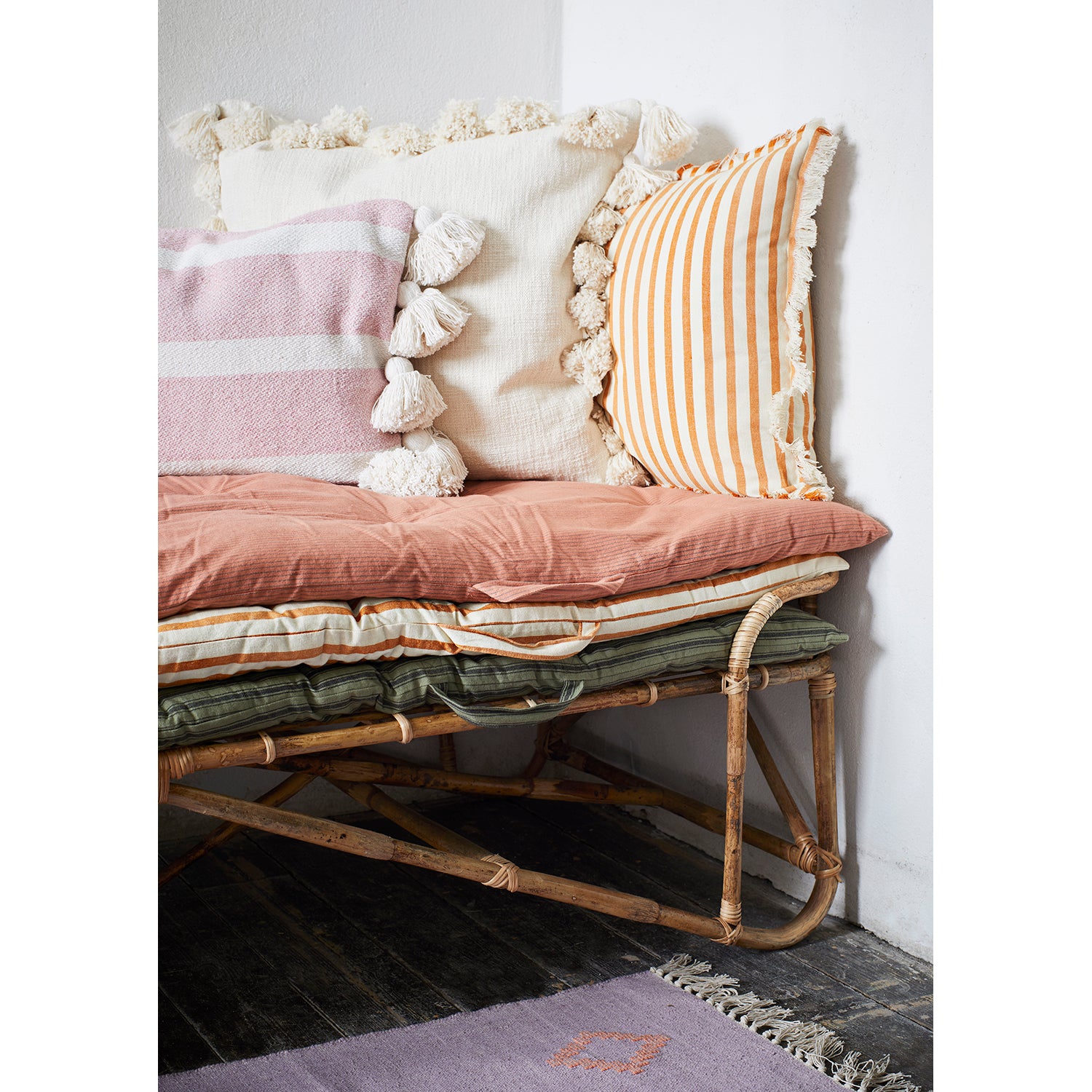 Off-white & Dark Orange Striped Cotton Mattress, 70 x 80 cm