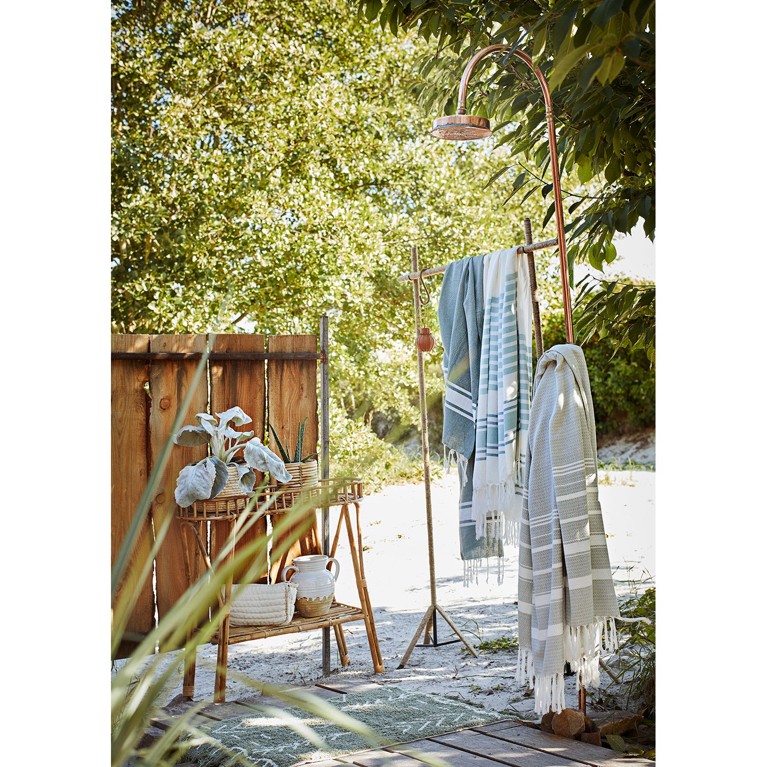 Striped White & Aqua Cotton Hammam Towel, 100x180 cm