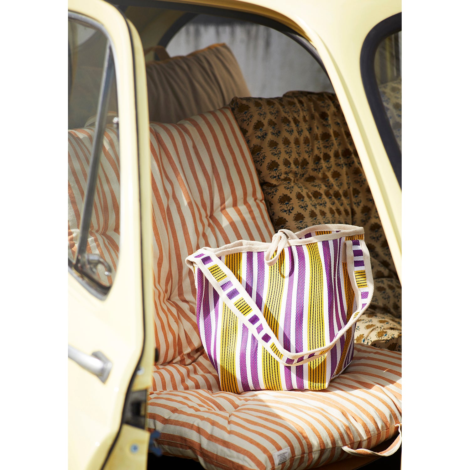 Off-white & Dark Orange Striped Cotton Mattress, 70 x 80 cm