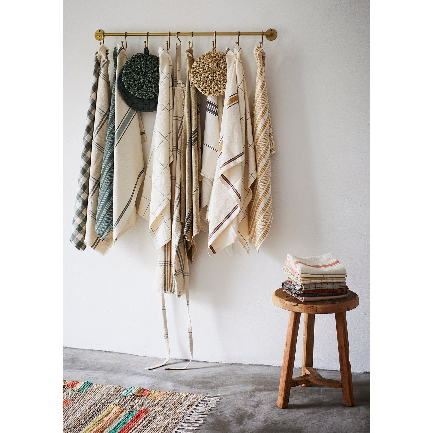 Off-White & Mustard Check Cotton Tea Towel, 45x70 cm