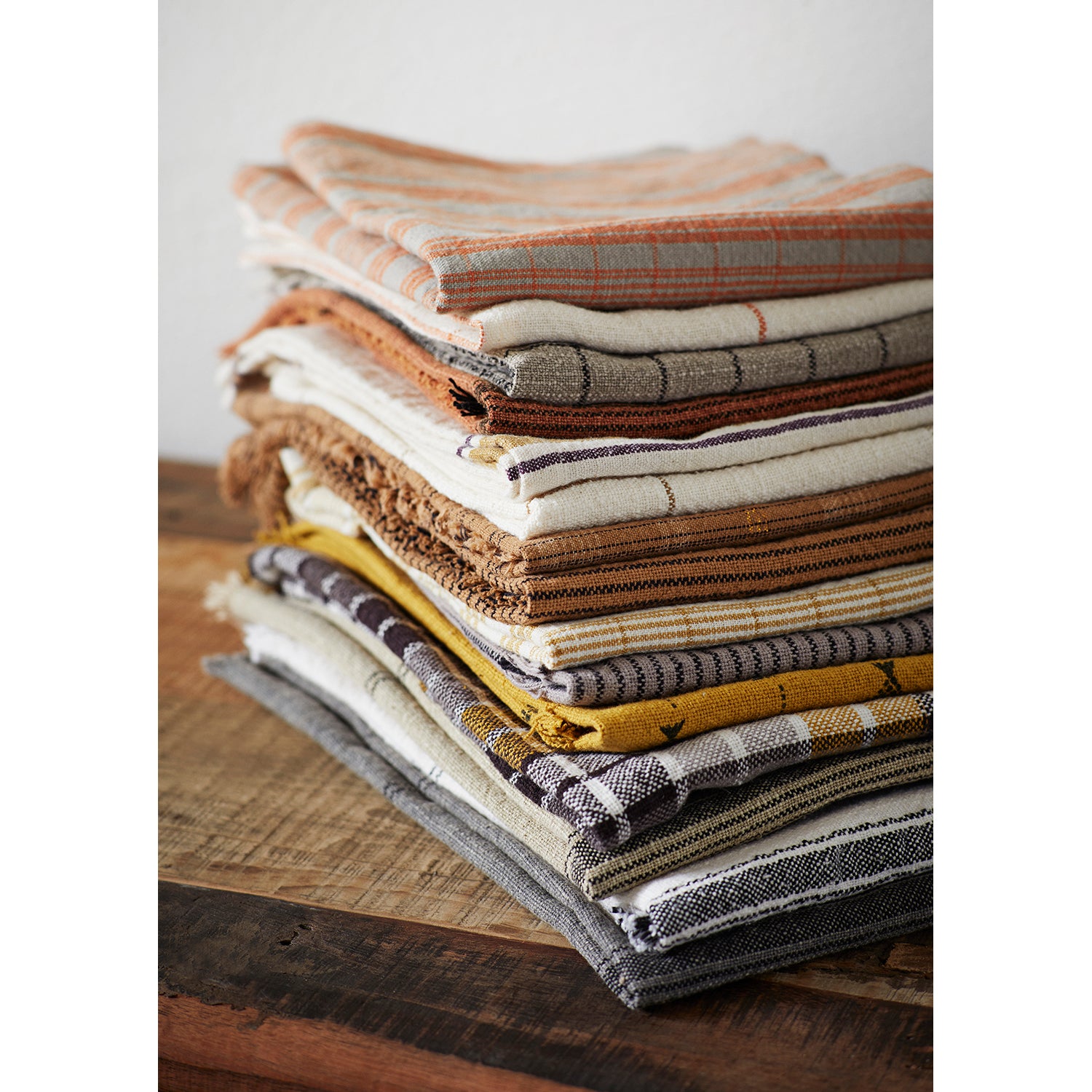 Off-White & Mustard Check Cotton Tea Towel, 45x70 cm