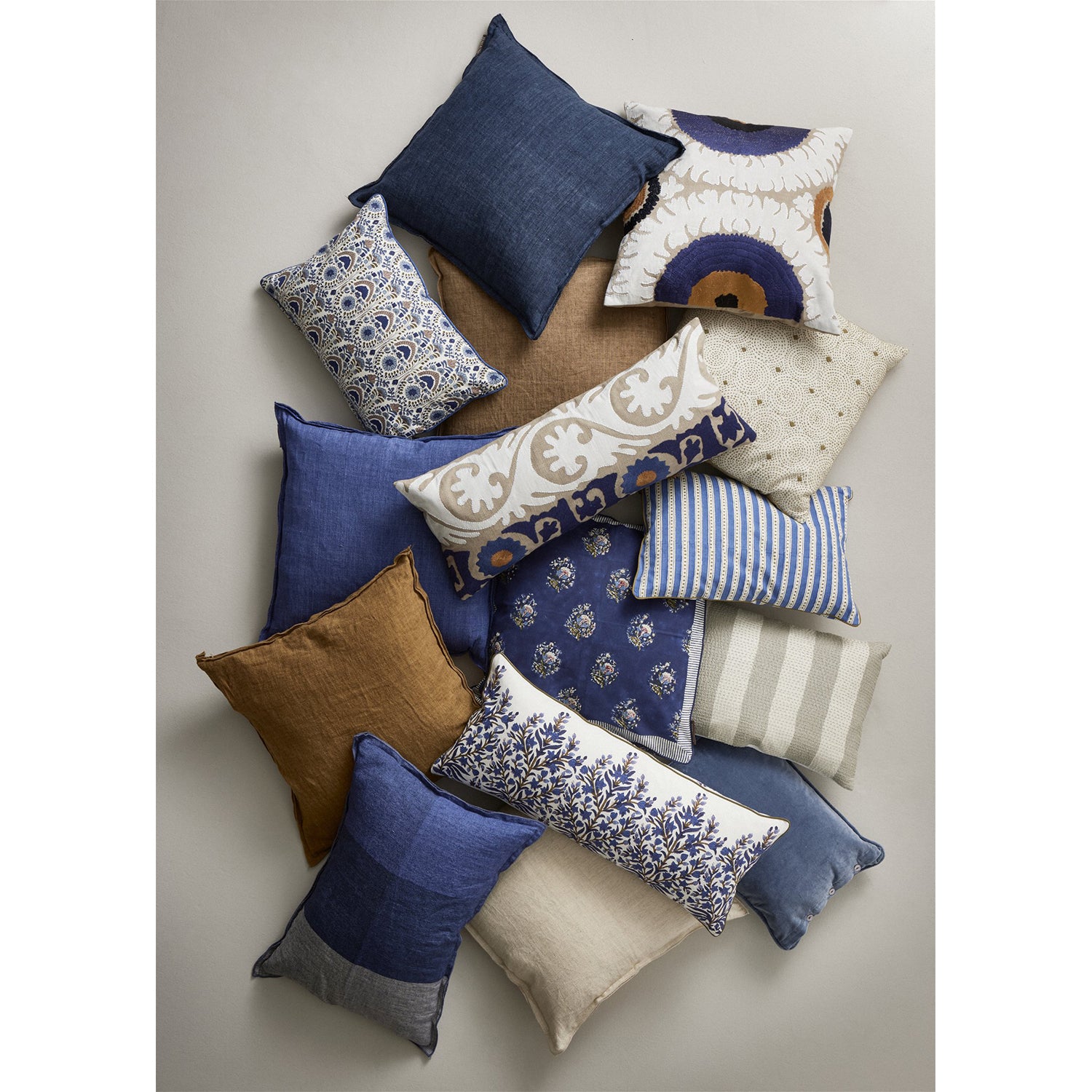 'Jasmine' Indigo & White Floral Cotton Cushion Cover, 30 x 70 cm