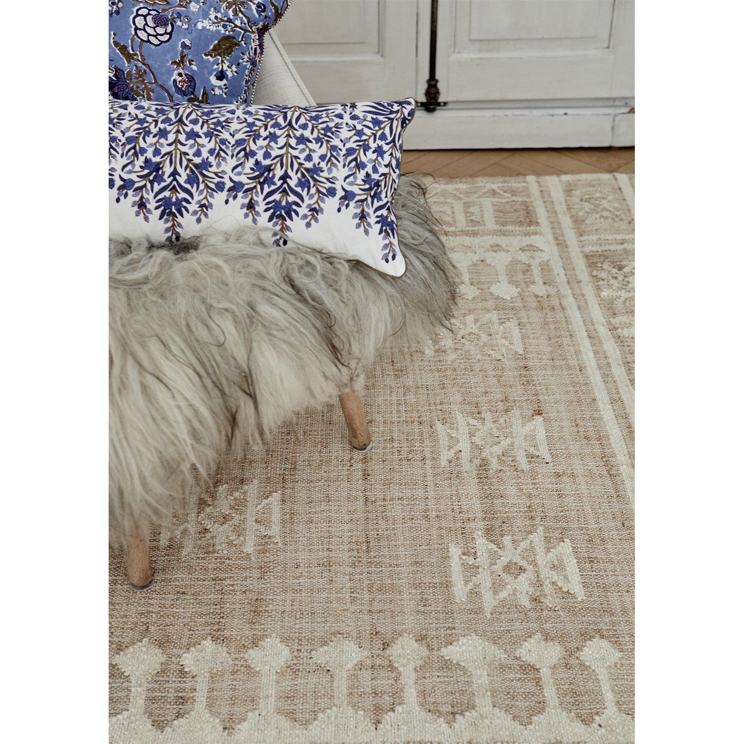 'Jasmine' Indigo & White Floral Cotton Cushion Cover, 30 x 70 cm