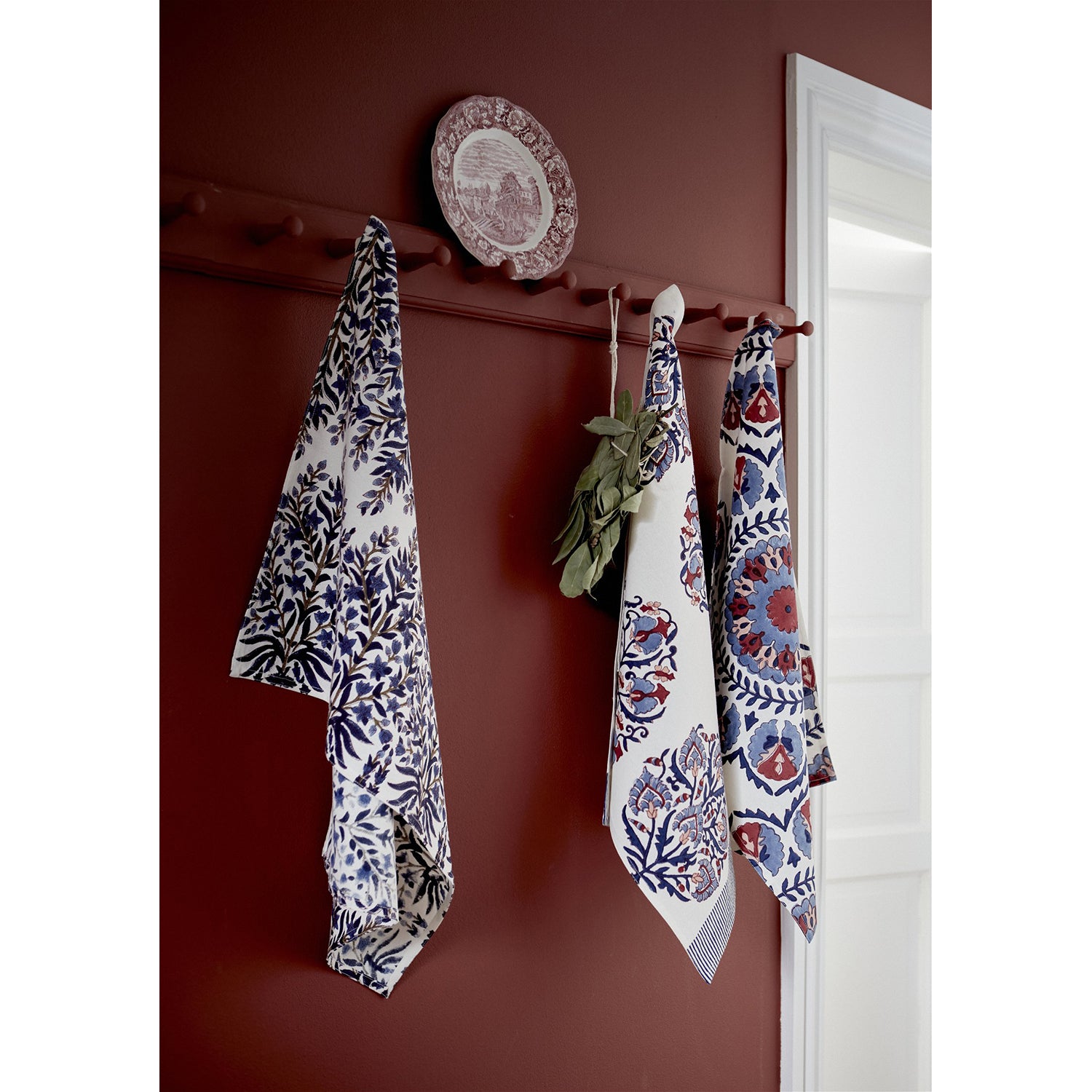 Indigo Blue 'Jasmine' Block Print Tea Towel