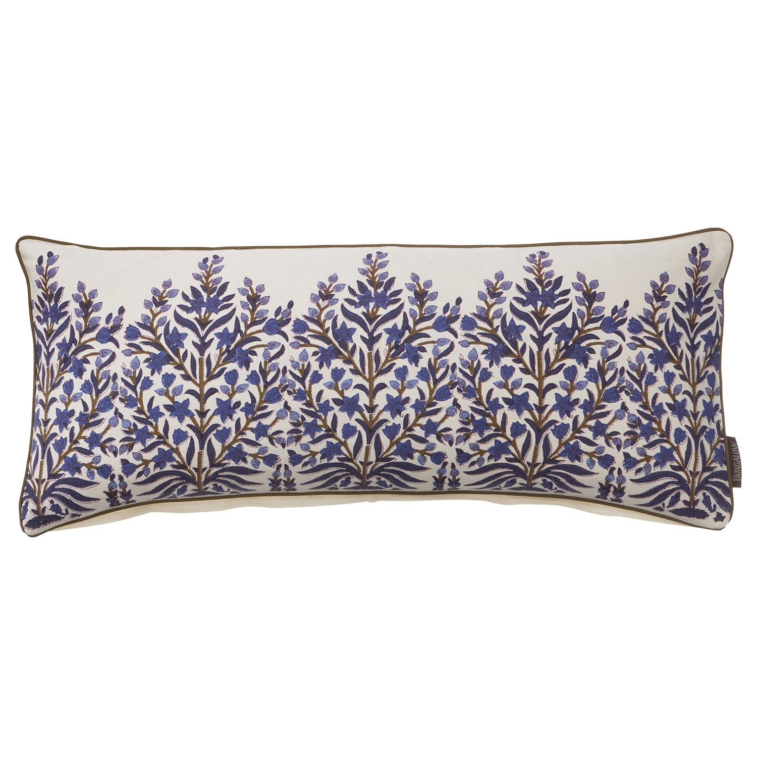 'Jasmine' Indigo & White Floral Cotton Cushion Cover, 30 x 70 cm