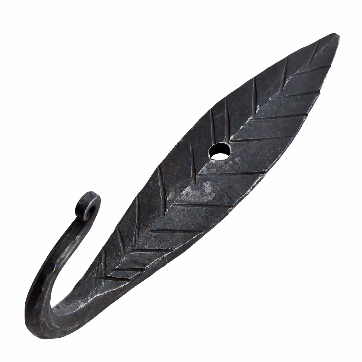 Decorative leaf design hand forged iron hook. Madam Stoltz.