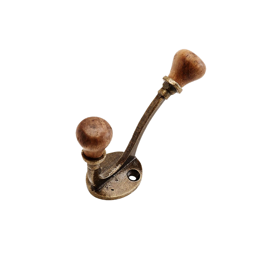 Double hook in brass with wooden ends. Madam Stoltz.