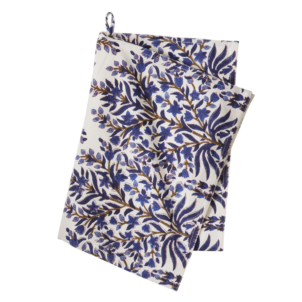 Indigo Blue 'Jasmine' Block Print Tea Towel