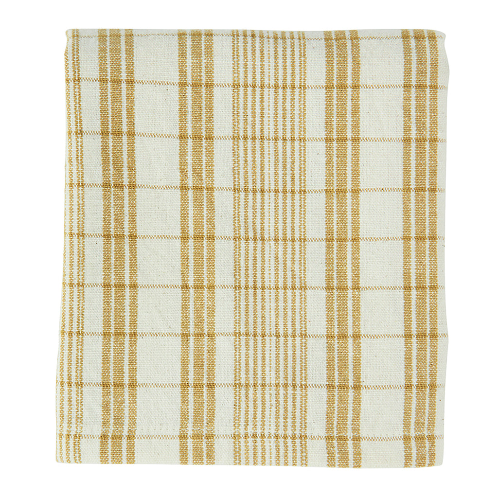 Off-White & Mustard Check Cotton Tea Towel, 45x70 cm