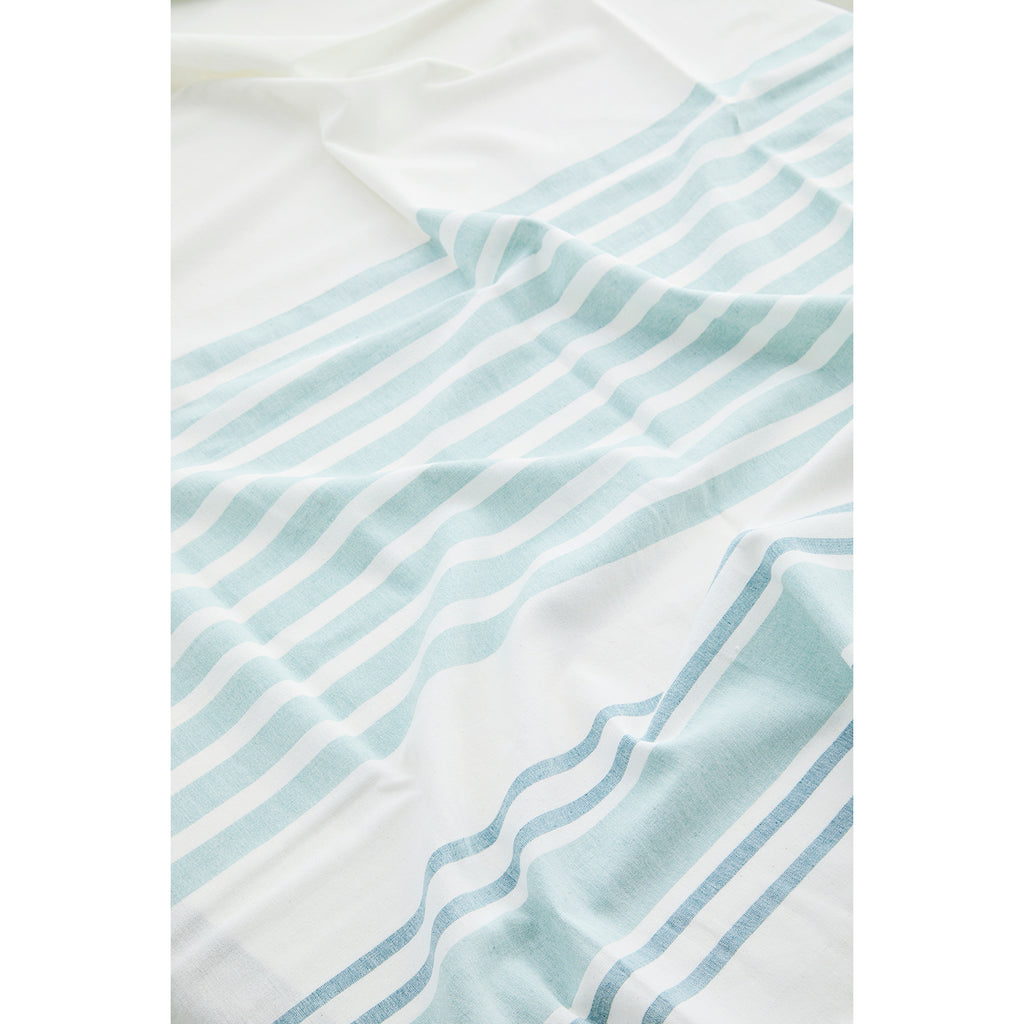 Striped White & Aqua Cotton Hammam Towel, 100x180 cm