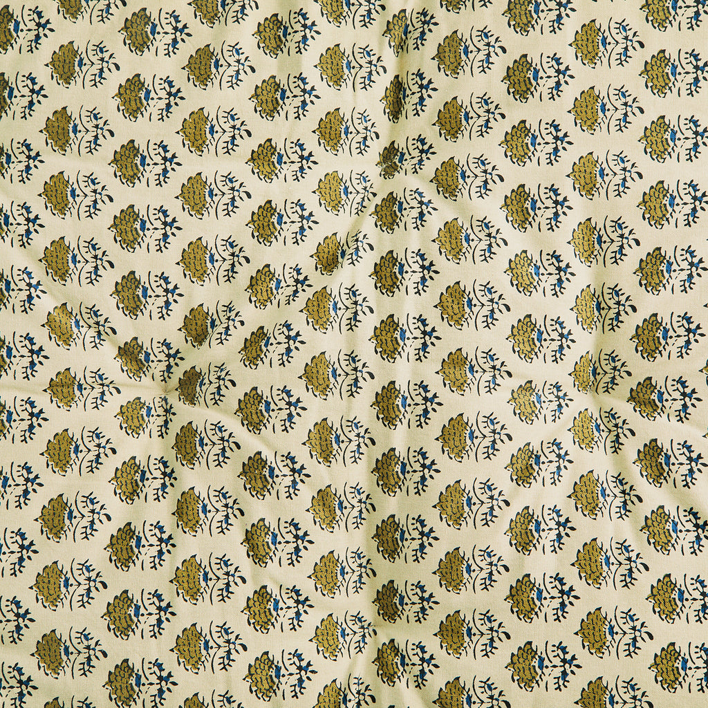 Off white, Green, Blue & Black Floral Block Print Cotton Mattress, 60 x 100 cm 