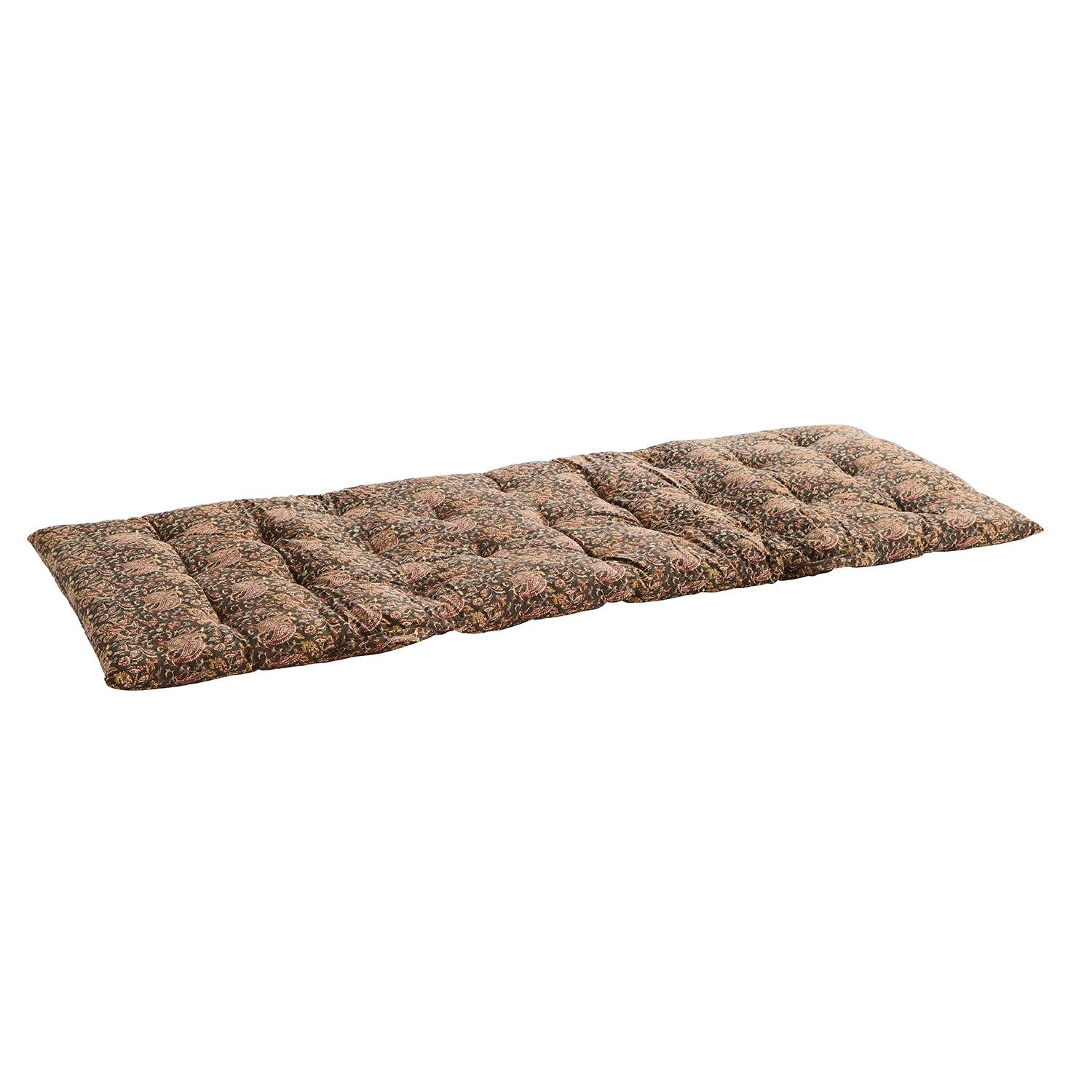 Olive, Sand, Red & Grey Block Printed Floral Cotton Mattress, 70 x 180