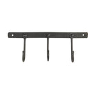 Iron 3 prong hook on a back plate. Black iron hook rail with three hooks. Ib Laursen Hook rail.