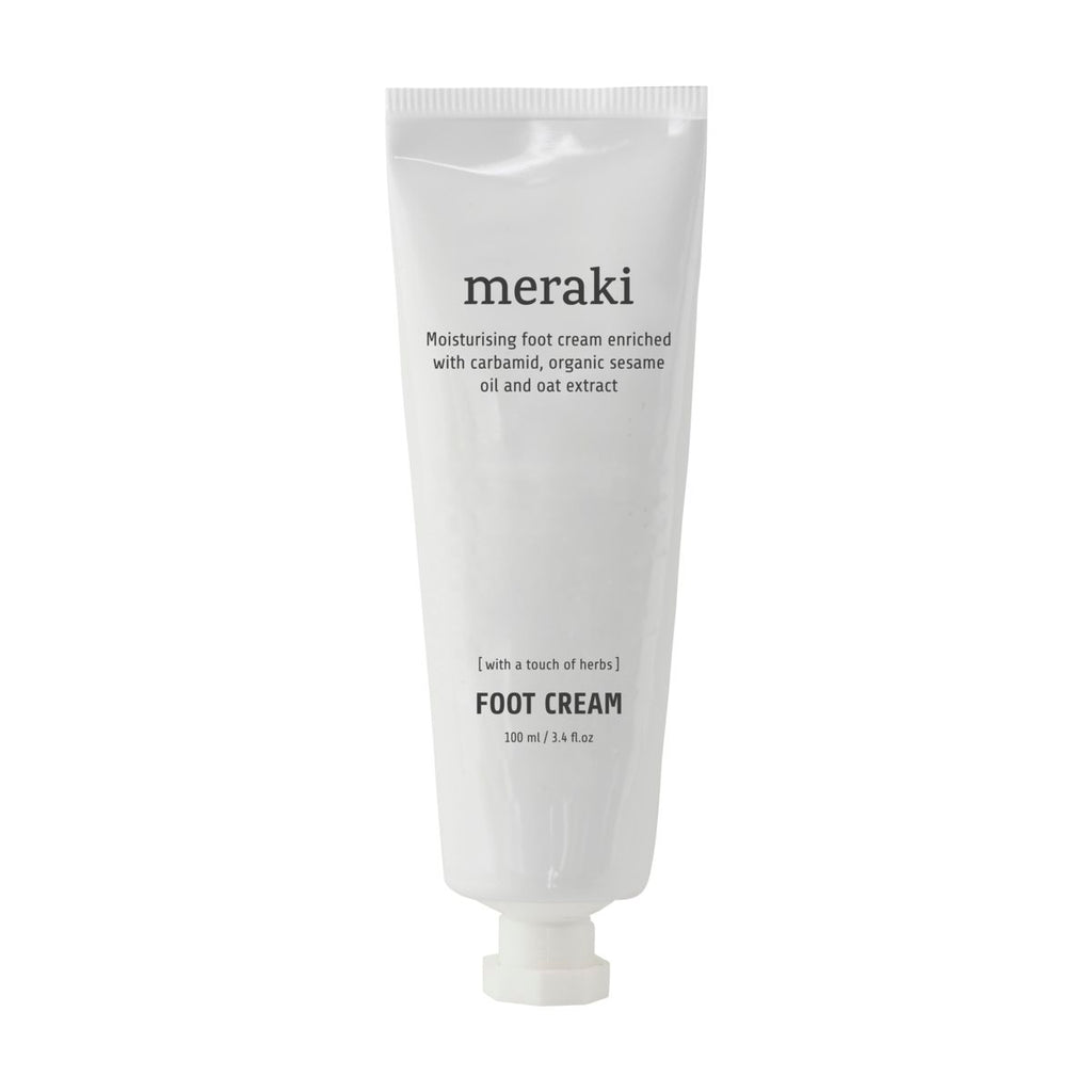 Meraki foot cream. fresh and light, sweet notes of orange, patchouli and cedarwood.